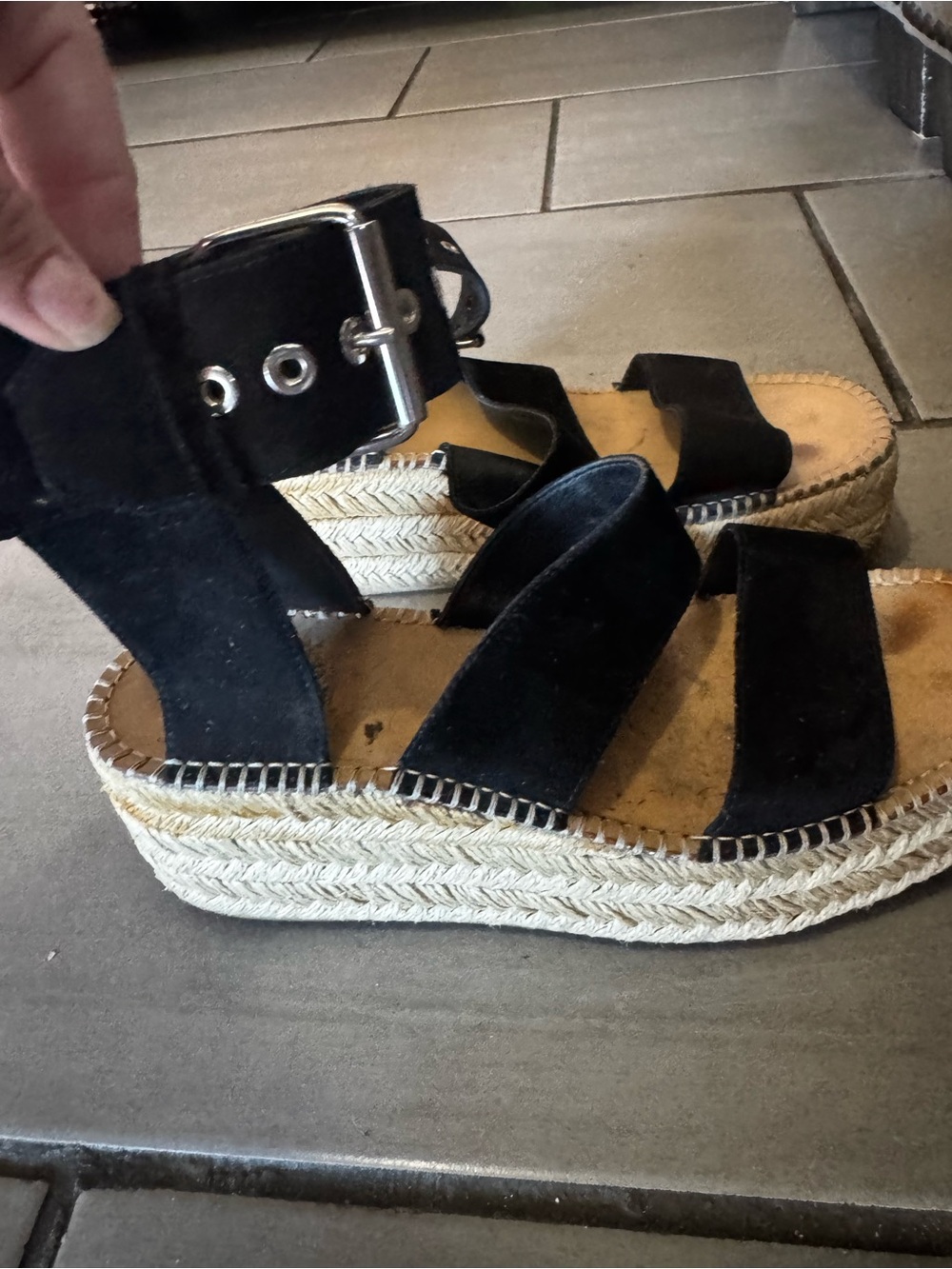 rag & bone Black Suede Platform Espadrille Sandals - Women